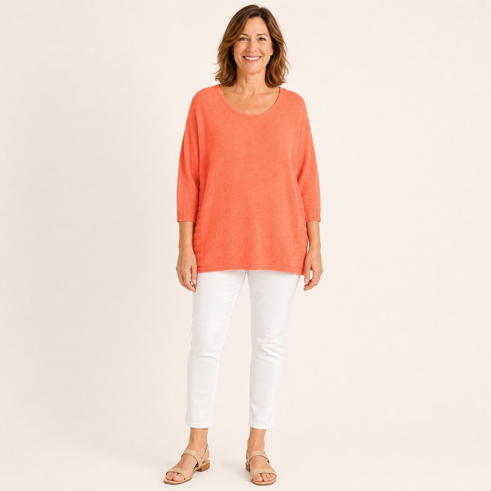 Chico's Top Women's Size 1 Coral Orange Cotton Blend Dolman Sleeve Tunic M